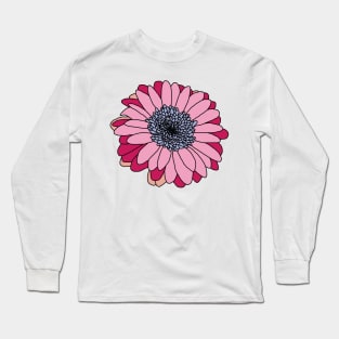 Pink and Blue and Black Flower Drawing Long Sleeve T-Shirt